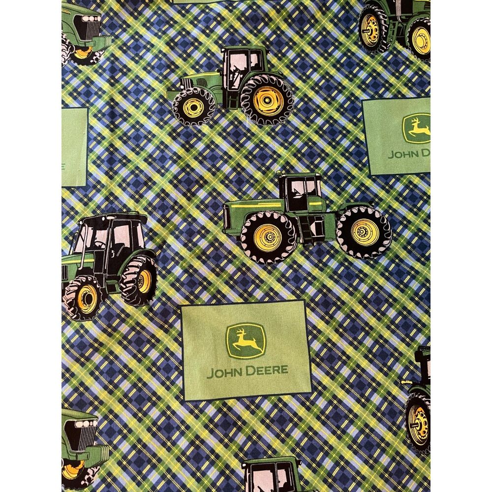 John Deere Cotton Fabric - Green Plaid Pre Cut 6 Yards Tractor Jumping Deer New - Picture 4 of 7